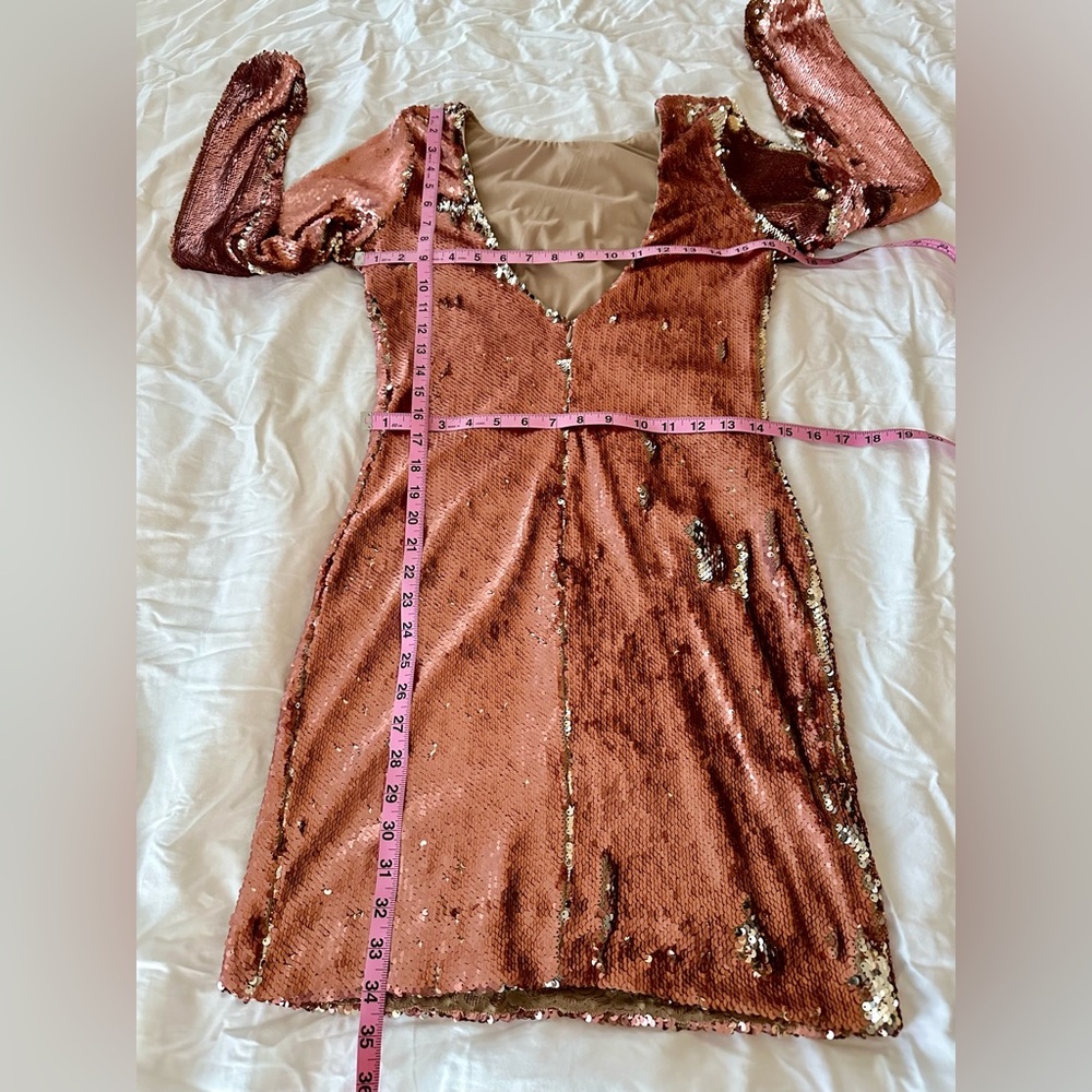 Dress the Population Lola Sequin Bodycon Dress w/ Open Back in Rose Gold - SZ L - Picture 5 of 9